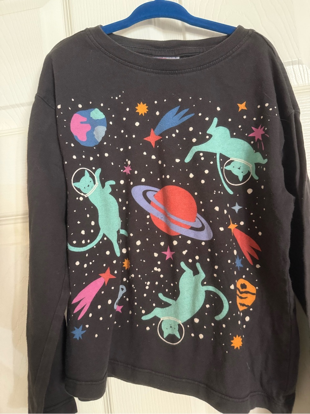 Hanna Andersson Black Long-Sleeve Space Cats Graphic Tee